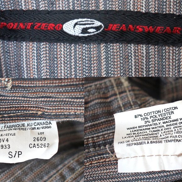 Vintage POINT ZERO Jacket Brown Grey Striped Stretch Cotton Blend Pockets Size S - Picture 10 of 11